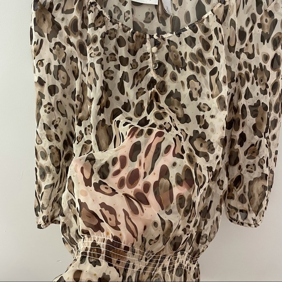 Chico's 3/4 Length Sleeve with Elastic Waist Cheetah Print Semi-Sheer Blouse - Picture 6 of 10